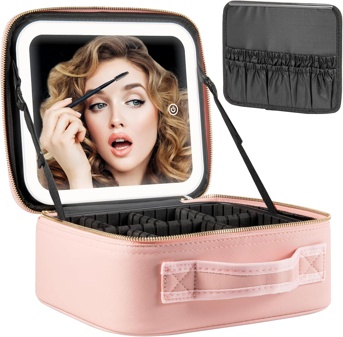 Extrei Gent Maletin de Maquillaje de Viaje con Espejo y Luz LED | 3 Niveles de Brillo Bolsa Cosmetica Grande Impermeable Regalo Mujer ( articulo viene como se muestra en la segunda imagen )