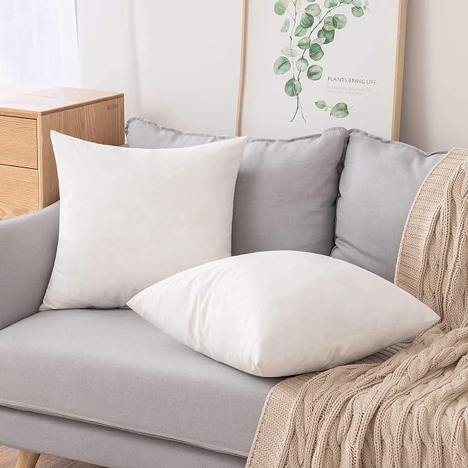 MIULEE Paquete de 2 rellenos de almohada de 20 x 20 pulgadas, plumón con almohadas de tela de algodón