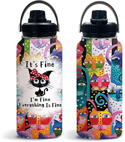 Botella de Agua para Amantes de los Gatos – 32 Onzas | Regalo Divertido para Mujeres, Hombres y Fanáticos de los Gatos