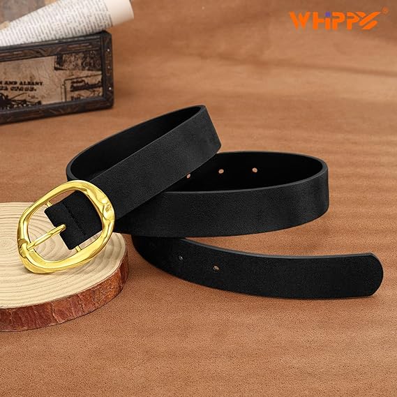 WHIPPY Cinturón de cuero para mujer, cinturón de cintura casual con hebilla dorada, cinturón de moda para mujer, para pantalones de mezclilla, vestido