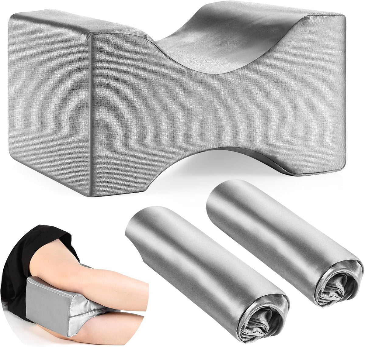 USADO HunnmingRe Pack de 2 Fundas de Satén para Almohada de Rodilla | Repuesto 10x8x6.3 pulgadas para Cojín de Piernas de Espuma | Suave y Transpirable