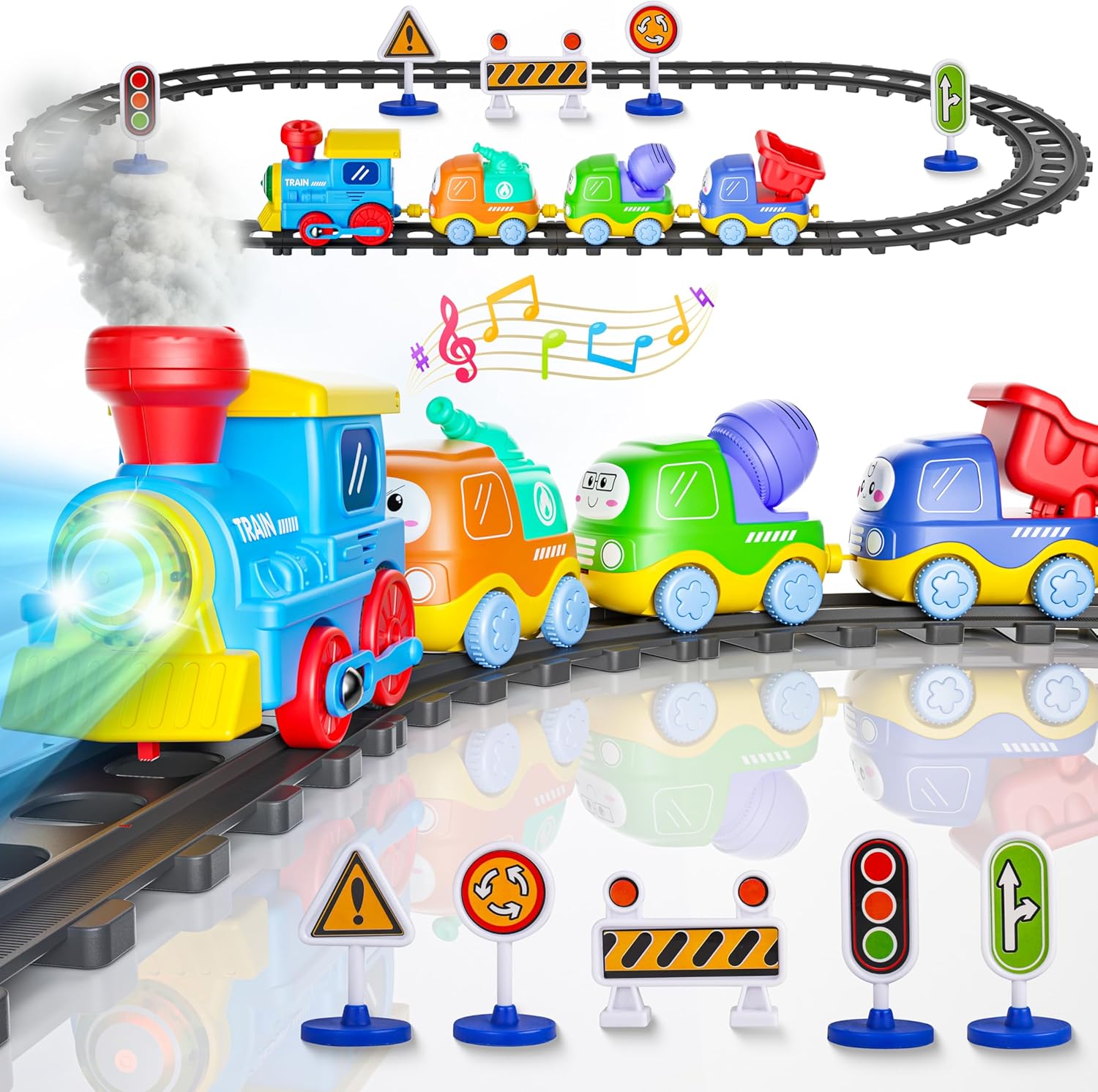 Set de Tren a Vapor con Pistas para Niños – Luces, Sonidos y Conexión Magnética
