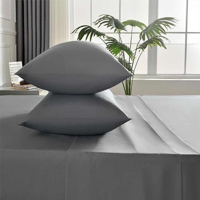 Juego de sábanas de 4 piezas, color gris oscuro, juego de sábanas