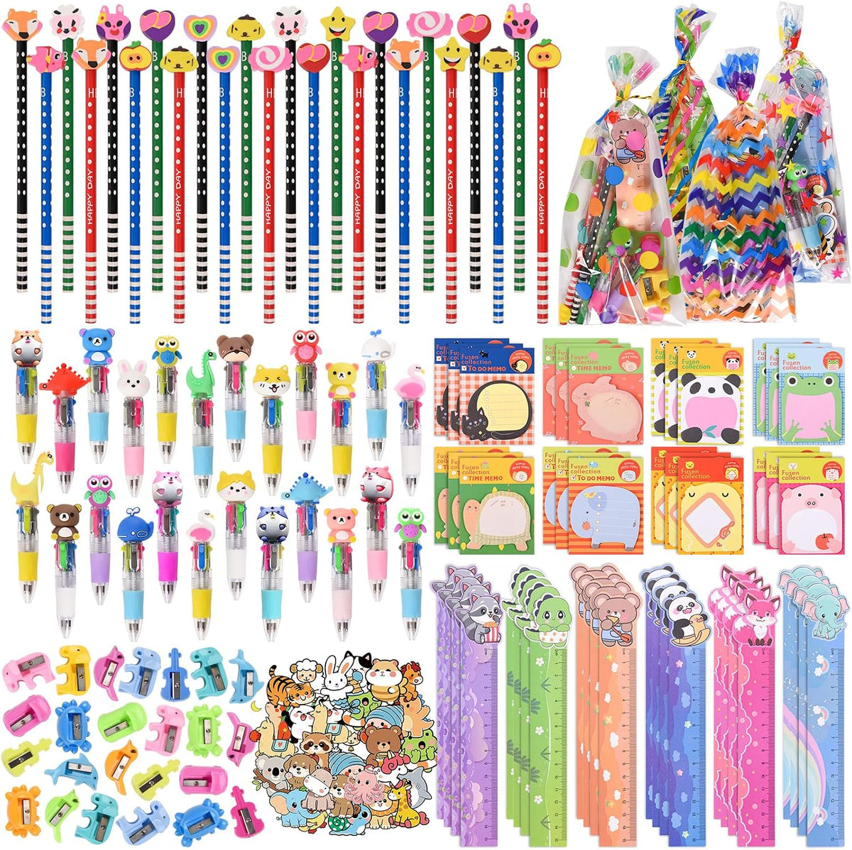 Ulema Pack de 24 artículos de papelería con lindos dibujos animados de animales, regalos de cumpleaños para niños y niñas, bolsas de regalos escolares, juegos de aula, recompensas.