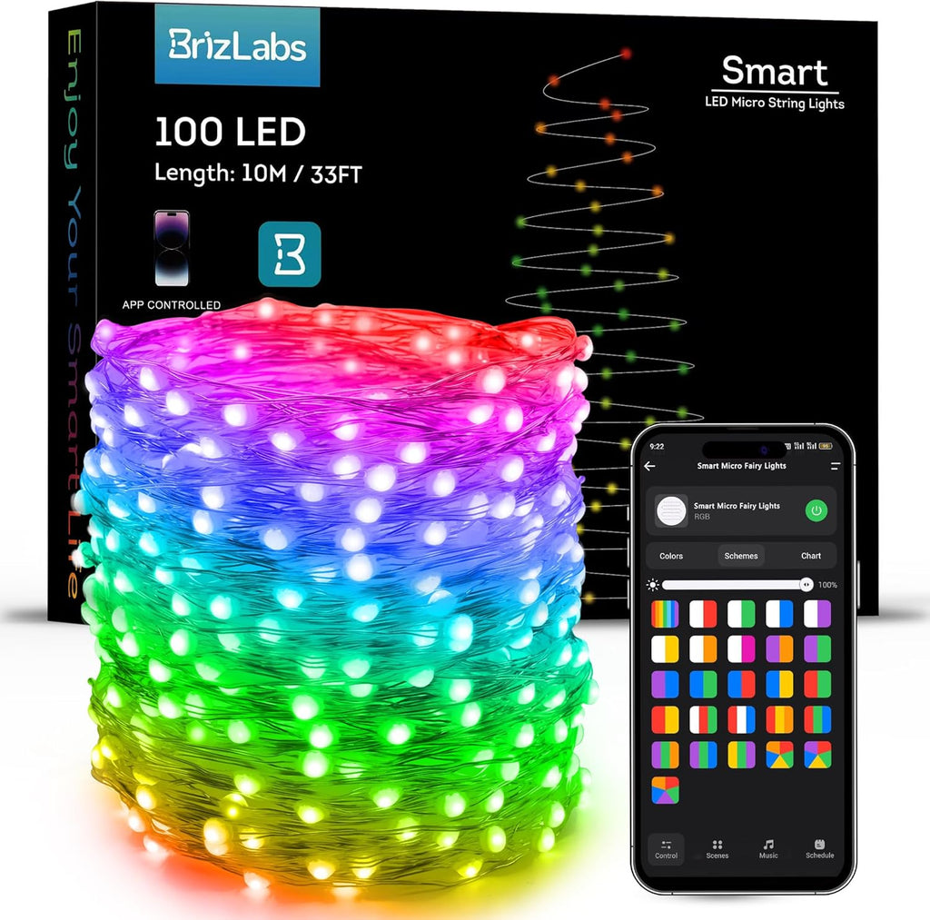 Luces de hadas inteligentes BrizLabs, 10 m, 100 LED que cambian de color, funcionan con Alexa/Google Home, WiFi, luz de Pascua pastel, RGB regulable, luz estrellada centelleante para árbol de Navidad, fiesta en casa, Pascua, Halloween 