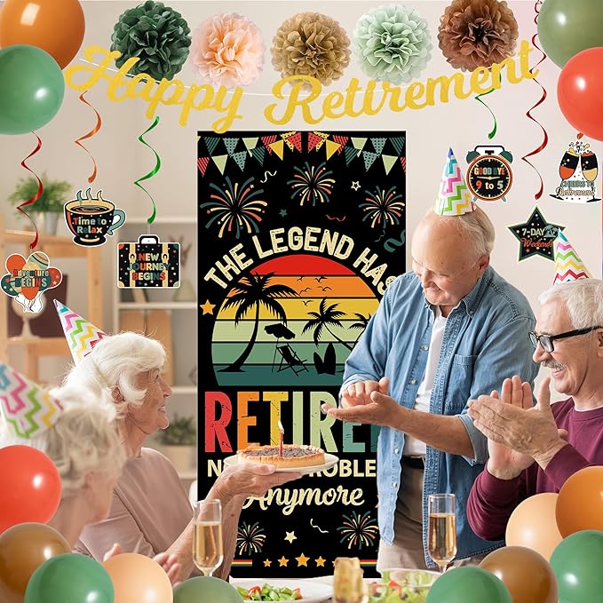 Kit de Decoración para Fiesta de Jubilación – Conjunto Vintage Colorido con Banner, Globos y Pompones