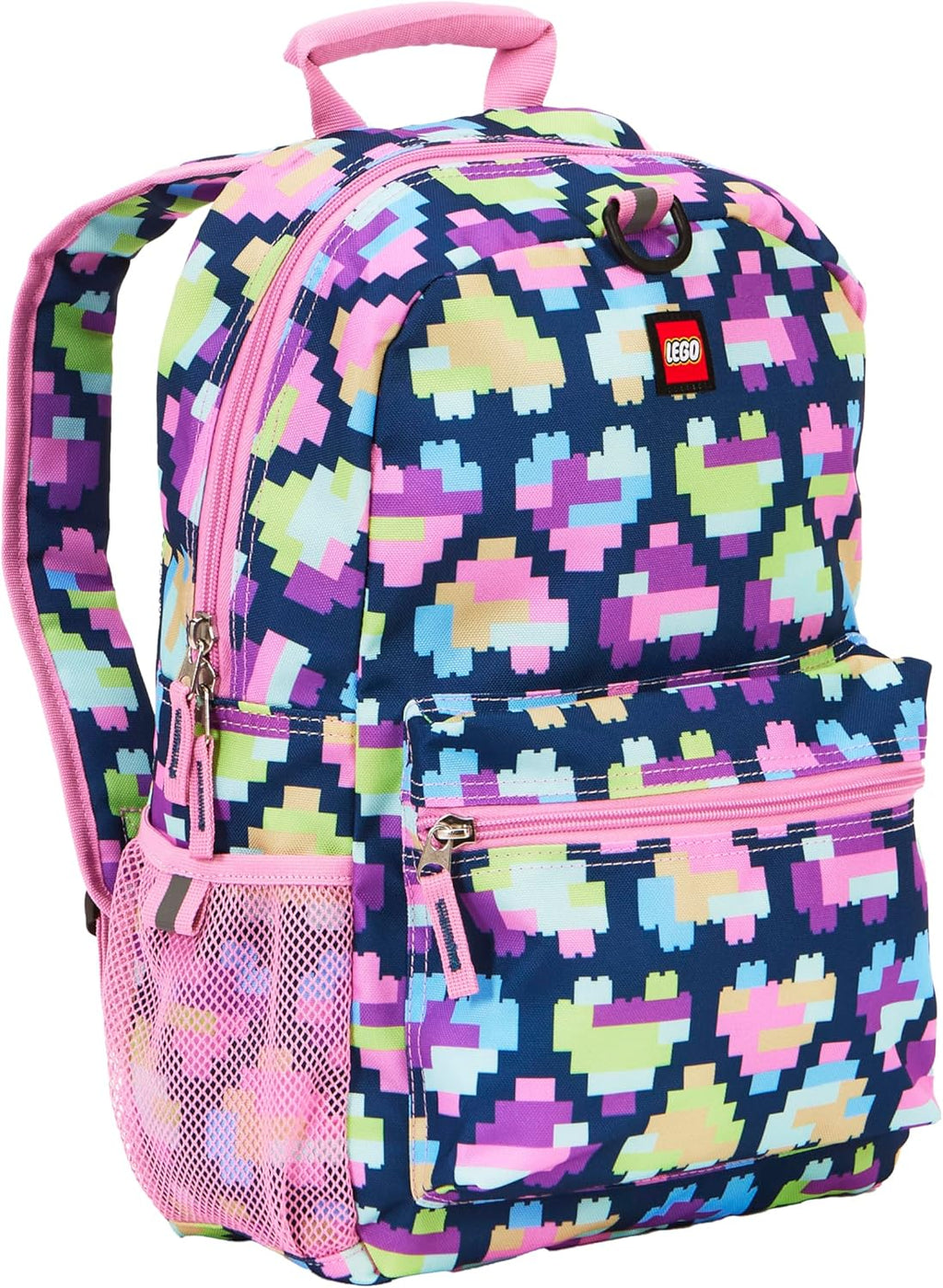 LEGO Iconic Prints Kids School Backpack Bookbag, for Travel, On-the-Go, Back to School, Boys and Girls, with Adjustable Padded Straps and Fun patterns, Neon Brick Hearts