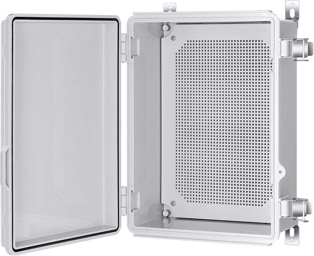 Gratury Junction Box, IP67 Waterproof Plastic Enclosure for Electrical Project, Hinged Grey Cover, Includes Mounting Plate and Wall Bracket (Grey Cover, 14.6"×10.6"×5.9")