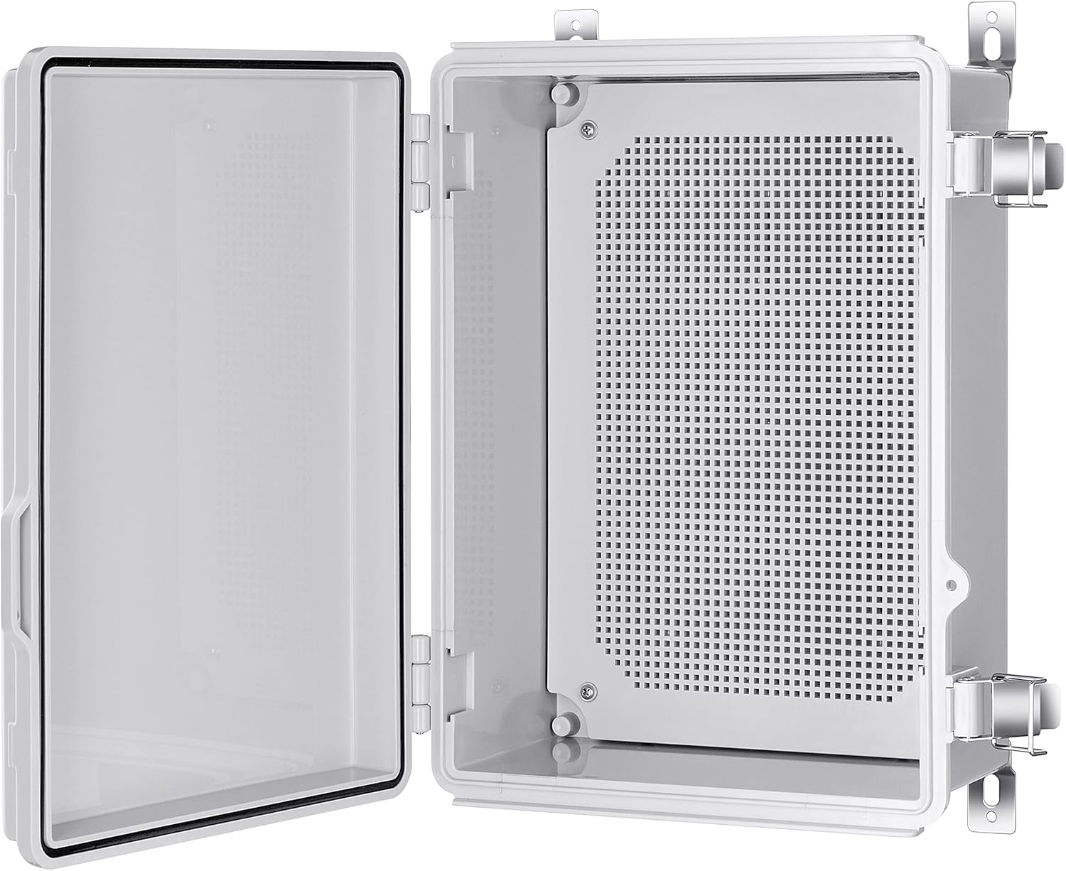 Gratury Junction Box, IP67 Waterproof Plastic Enclosure for Electrical Project, Hinged Grey Cover, Includes Mounting Plate and Wall Bracket (Grey Cover, 14.6"×10.6"×5.9")