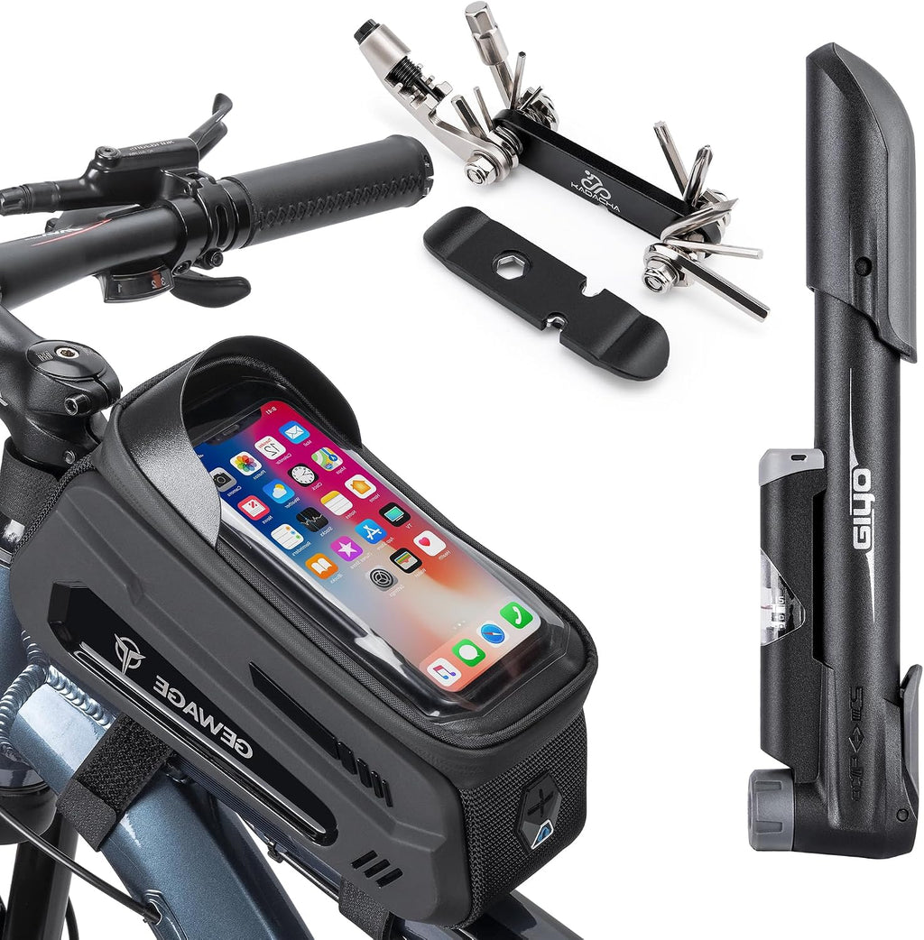 Bolsa para teléfono móvil y bomba de aire para neumáticos GEWAGE, multiherramienta para bicicleta con palanca para neumáticos: kits de herramientas para reparación y mantenimiento de bicicletas en casa o en la carretera.