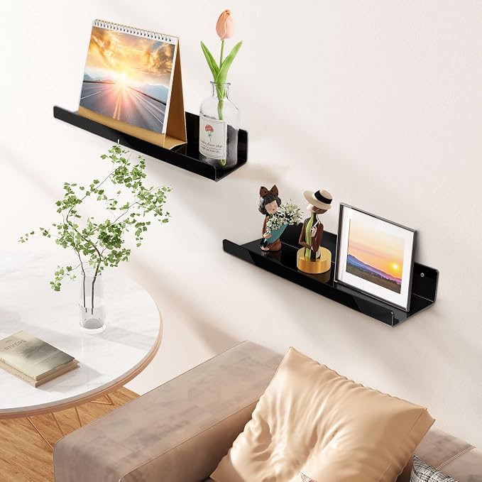 upsimples Estantes acrílicos para decoración de pared, estante de exhibición de 15 pulgadas, organizador de perfumes para baño, dormitorio, sala de estar, estanterías flotantes para niños, negro
