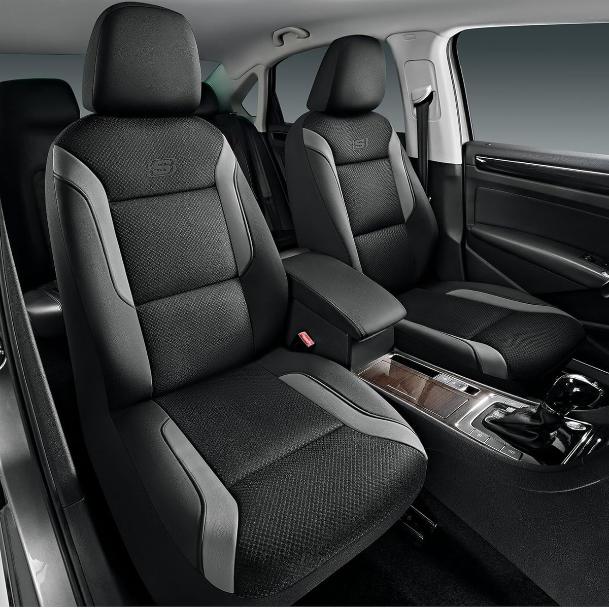 Fundas para asientos de coche Skechers Memory Foam, fundas gruesas de malla transpirable, color gris, protector para dos asientos delanteros, compatible con airbag, confort y protección para la mayoría de coches, furgonetas, camiones y SUV, color gris.