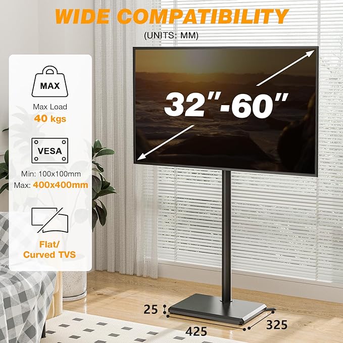 Soporte de Piso para TV 32-55" | Altura Ajustable | Giro 35° | VESA 400x400