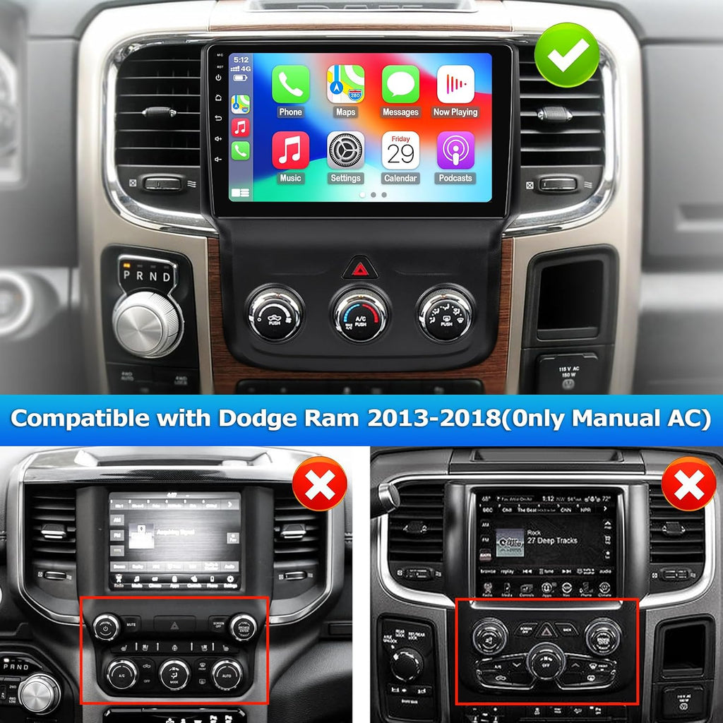 Para actualización de radio Dodge ram 2013-2018, repuesto para radio ram 1500/2500/3500 con CarPlay y Android Auto, pantalla táctil Android 13 de 9 pulgadas, 2G RAM 64G ROM (para CA manual)