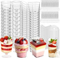 Paquete de 400 Vasos de Postre de 148 ml JPPSUJJ con Tapas y Cucharas, Vasos de Plástico Transparente para Parfait y Yogur, Vasos Pequeños para Fiestas, Helado, Pudín, Frutas | Envases de Aperitivos Cuadrados
