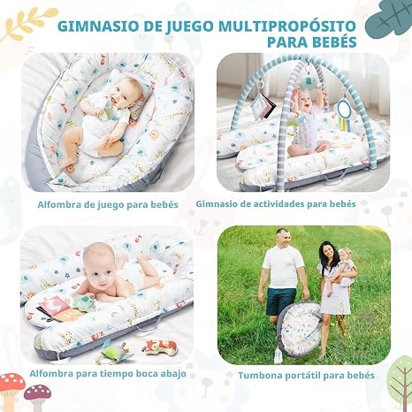 Baby Play Mat 7 en 1 – Gimnasio Sensorial Lavable y Portátil para Bebés 0 a 18 Meses