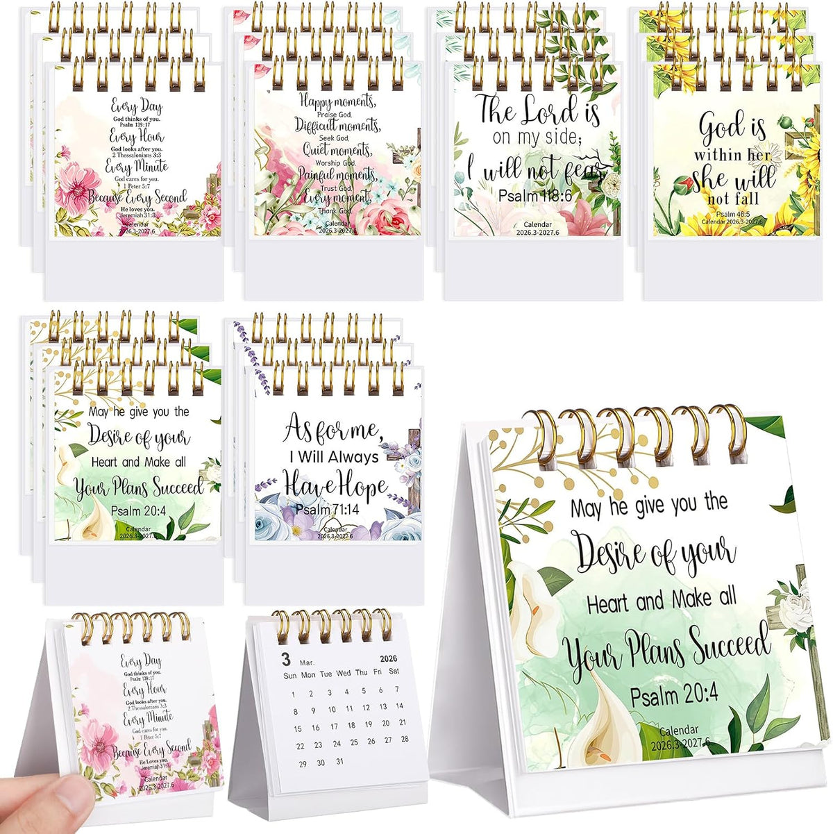 24 Calendarios - Calendarios de Escritorio Engrowtic Mini Diarios Versículos Bíblicos 2026, Regalos Cristianos para Mujeres, Calendarios Perpetuos Florales, 7.6cmx6.6cm