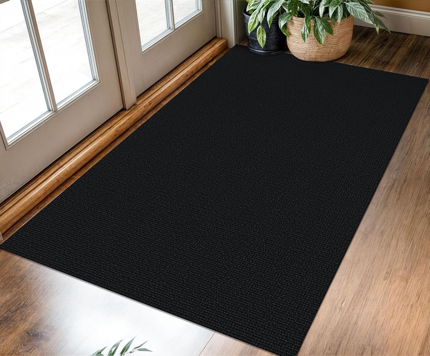 KOZYFLY - Alfombra de entrada lavable de 90 x 150 cm, con respaldo de goma y algodón, para interiores, cocina, sala de estar, color negro 