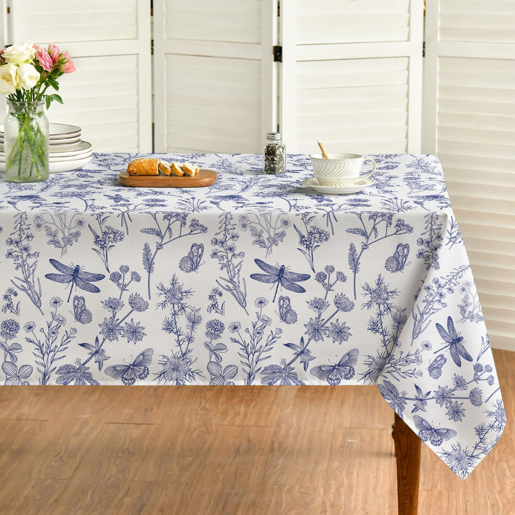 Mantel Horaldaily Spring rectangular de 60 a 120 pulgadas, con estampado de libélulas, flores silvestres y hierbas, lavable, ideal para fiestas, picnics y cenas.