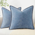 decorUhome Spring Chenille Soft Throw Pillow Covers 20x20 Set of 2, Farmhouse Velvet Neutral Decorative Pillow Covers with Stitched Edge for Couch Sofa Bed Home Decor, Blue