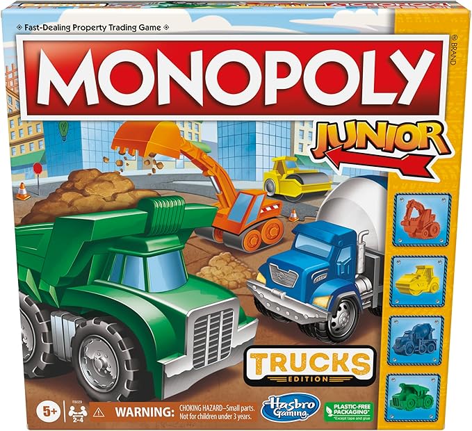 Monopoly Junior: Trucks Edition Board Game, Monopoly Game for Kids Ages 5+, Kids Board Games for 2-4 Players, Kids Games, Kids Gifts (Amazon Exclusive)