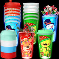 FZR Legend 24 Sets Christmas Party Cups for Kids, 16OZ Glow Christmas Plastic Cup for Holiday Movie Night Party Favors Supplies Decorations, Holiday Decor