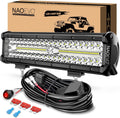 Barra de Luz LED NAOEVO de 12 Pulgadas | 300W 30000LM para Todo Terreno | Luces de Trabajo Spot Flood con Arnés | para Camión, UTV, ATV y Bote | Blanco