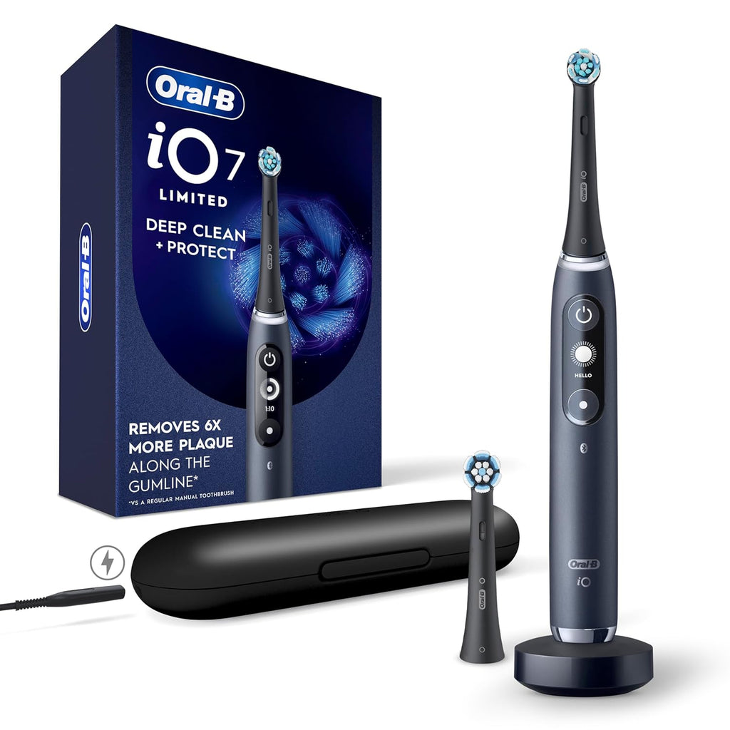 Oral-B iO Series 7 Rechargeable Electric Toothbrush – Black, 5 Cleaning Modes, 2 Brush Heads, Travel Case