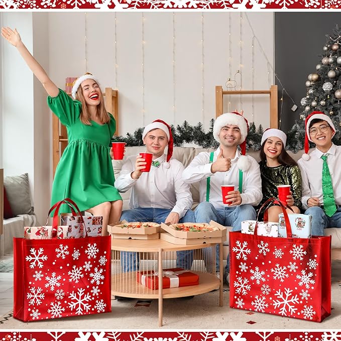 Set 2 Bolsas de Regalo Navideñas Iridiscentes PerKoop – Extra Grandes 20x16", Holográficas con Copos de Nieve, Reutilizables