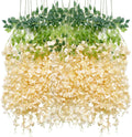 WONICE Flores Colgantes de Glicina Artificial | Guirnalda de Glicinas Falsas de Seda | Enredadera para Boda, Jardín y Decoración | 12 uds, Champán