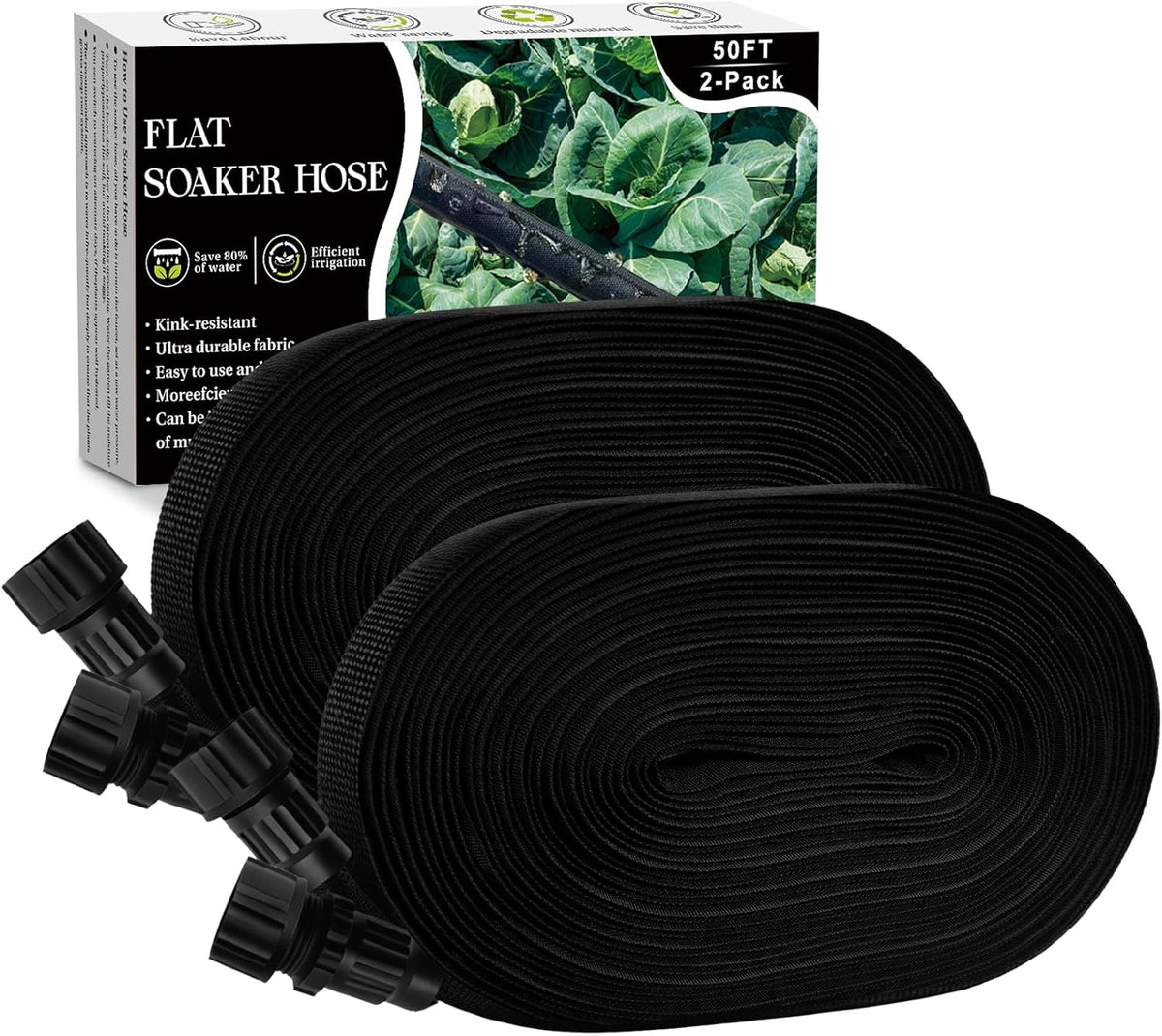 USADO-Manguera de Remojo 100 pies | Pack de 2 Mangueras Planas Engrosadas de 50 pies | Riego por Goteo, Ahorra 80% de Agua | para Jardin y Huerta