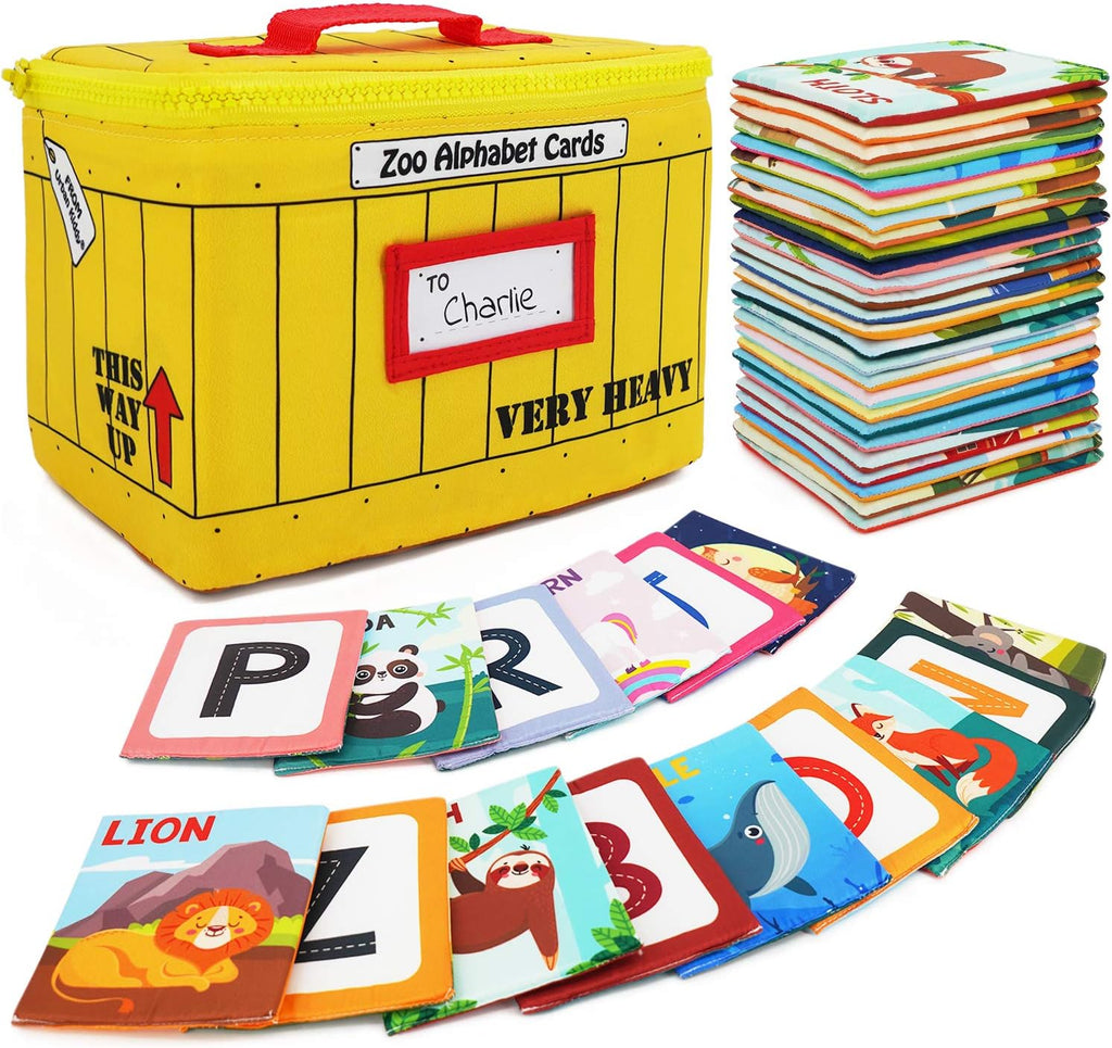 Tarjetas del alfabeto Urban Kiddy Zoo| Tarjetas didácticas suaves del alfabeto, juguetes educativos para el aprendizaje temprano de bebés, niños pequeños, niños y niñas mayores de 0, 1, 2 y 3 años| Mis primeras tarjetas de tela con animales del abecedario
