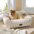 Cama para Perro Adorable Bedsure ComfyFleece para Perros Pequeños Medianos - Camas de Cachorro Peludas Lavables, Camas Rectángulo Ortopédicas de Corduroy Fleece con Cubierta Extraíble de Cierre, 64x53x18 cm, Crema