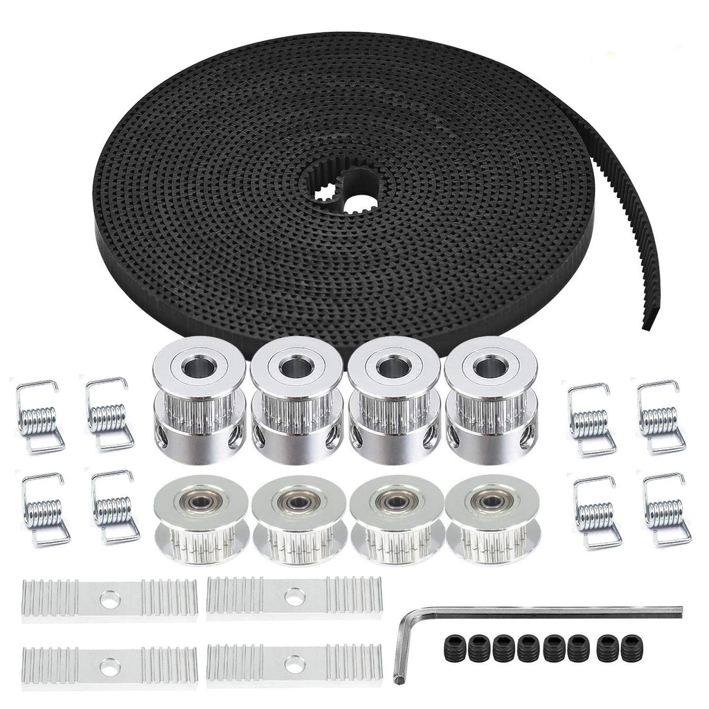 7 RESORTES FALTANTES. Zeelo Kit Correa de Distribucion GT2 5M 6mm + 4 Poleas 20 Dientes + 4 Tensores + 8 Resortes + 4 Abrazaderas con Llave Allen | para Impresora 3D