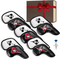 Magnetic Golf Iron Covers Set of 10 with Golf Tee – Poker Design Golf Club Head Covers, Embroidered Clubs, Hearts, Diamonds & Spades | Premium PU Leather, Fits All Irons, Unique Gift for Men & Women