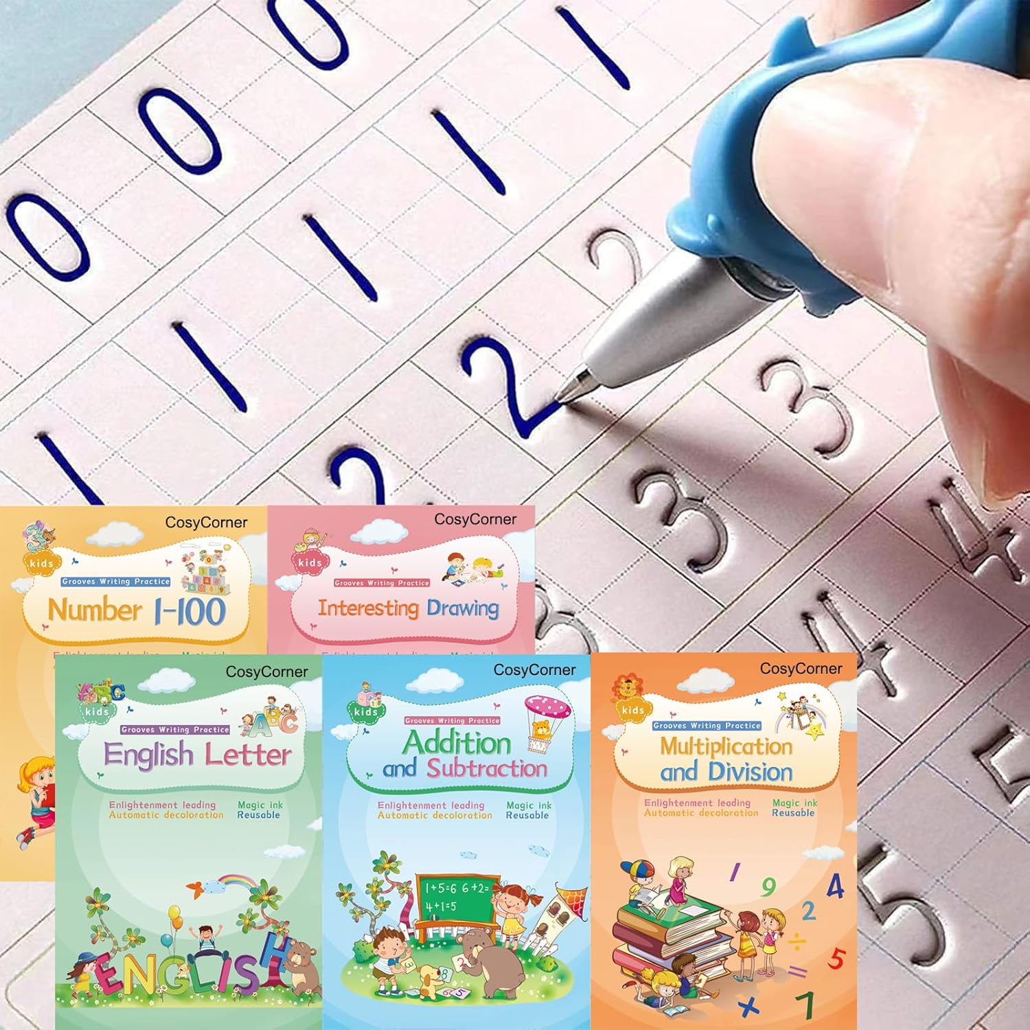 Cuadernos de escritura a mano mágicos CosyCorner, cuaderno mágico para practicar la escritura a mano, bolígrafo mágico de ayuda para la escritura, cuaderno reutilizable con diseño de plantilla de ranuras para niños, regalos de Pascua para niños (5) 