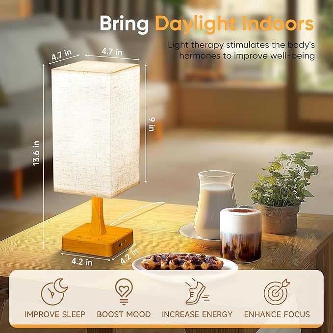 Lámpara de Terapia de Luz 10000 Lux – Espectro Completo, 3 Temperaturas, Control Remoto y Puertos USB-C y A