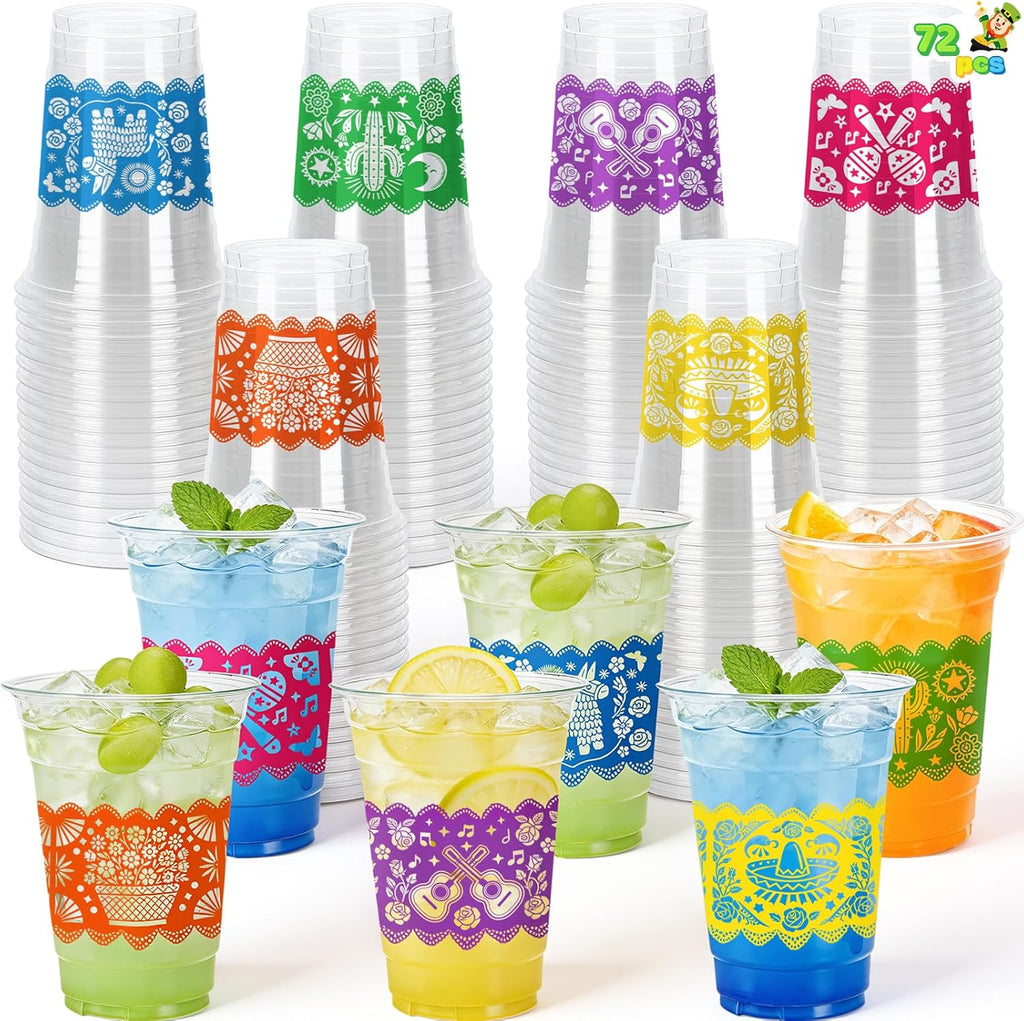 JOYIN 72 piezas Vasos Plástico Transparente, Vasos Plástico Desechables 473 ml, Vasos Champagne Plástico Transparente Cinco de Mayo, Vaso Cóctel para Fiesta, Noche Tacos, Suministros Fiesta Tema Mexicano