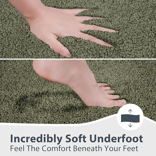 Alfombras de baño de 30 x 60 pulgadas, antideslizantes, extrasuaves, absorbentes, lavables a máquina, de secado rápido, para suelo de baño, ducha, bañera y fregadero, color verde oliva y verde