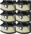 Nuevas luces solares con sensor de movimiento Aootek de 120 LED con reflector, ángulo amplio de 270°, resistentes al agua IP65, luces para escalones para puerta principal, patio, garaje, terraza (negro, blanco luz diurna, paquete de 6)