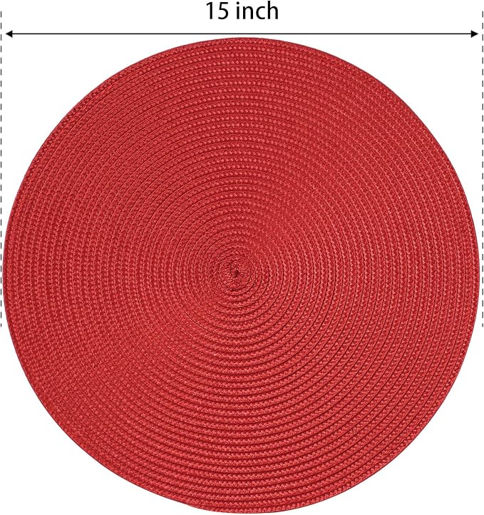 manteles individuales redondos trenzados FunWheat para mesas de comedor, tejidos, lavables y antideslizantes, de 38 cm (15 pulgadas), ideales para el Día de San Valentín (