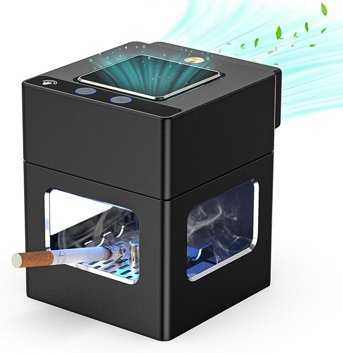 Cenicero Inteligente HEPA Sin Humo para Interior con Encendedor, Cenicero Eliminador de Humo Recargable por USB para Hogar, Dormitorio, Oficina, Coche