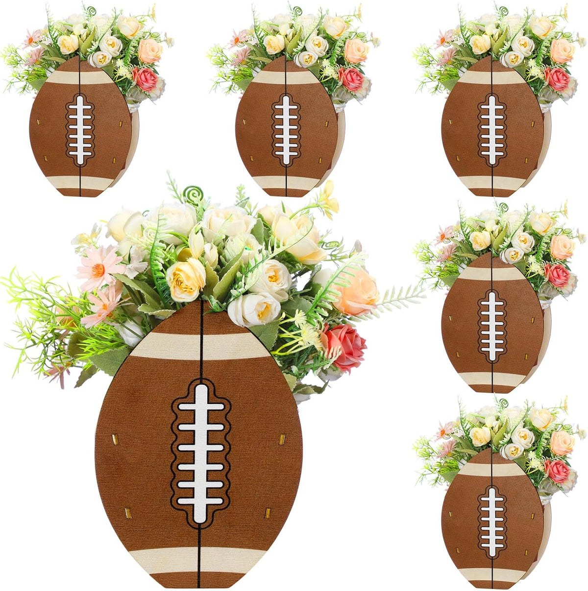 Set de 6 Centros de Mesa de Madera Cinnvoice – Forma de Balón de Fútbol Americano, Color Café para Fiestas Deportivas