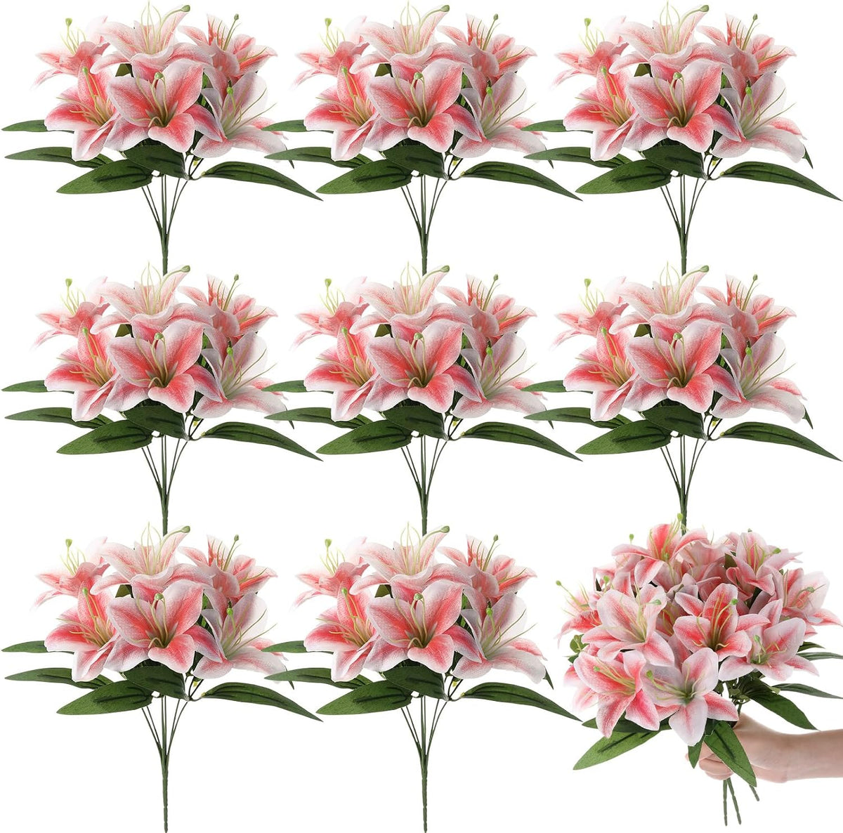 SON 8 PIEZAS-Giegxin 8 Ramos de Lirios Tigre Artificiales | Lirios de Pascua de Seda con 7 Flores | Arreglos Realistas para Bodas y Eventos | Rosa Fucsia