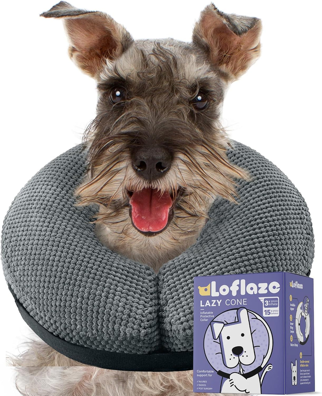 USADO-Loflaze Collar Inflable Suave para Perro | Alternativa al Cono Post Cirugia | Collar Tipo Dona para Perros y Gatos, Gris, Talla M+