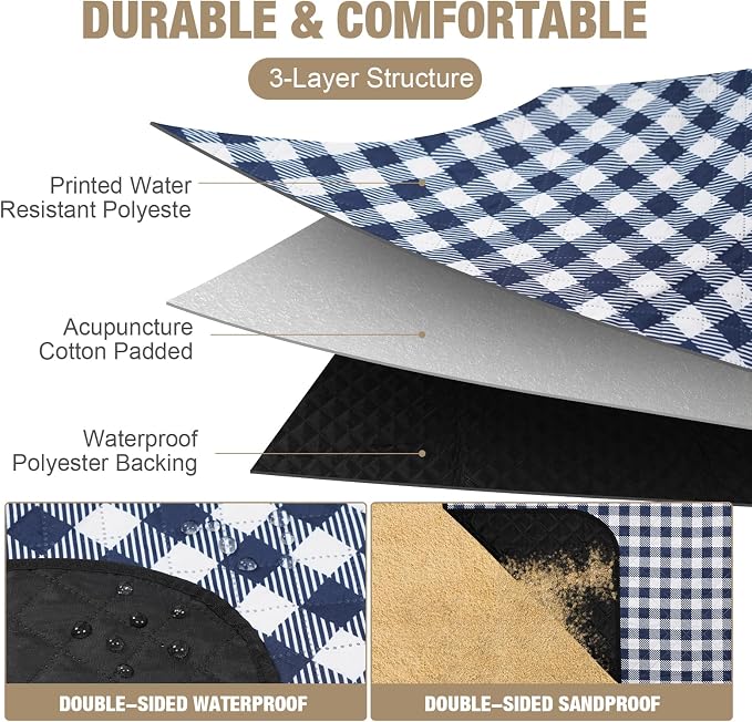 G GOOD GAIN Mantas de picnic al aire libre extra grandes – Manta de picnic portátil impermeable de 80 x 80 pulgadas, lavable a máquina, alfombra de parque plegable de 3 capas con respaldo
