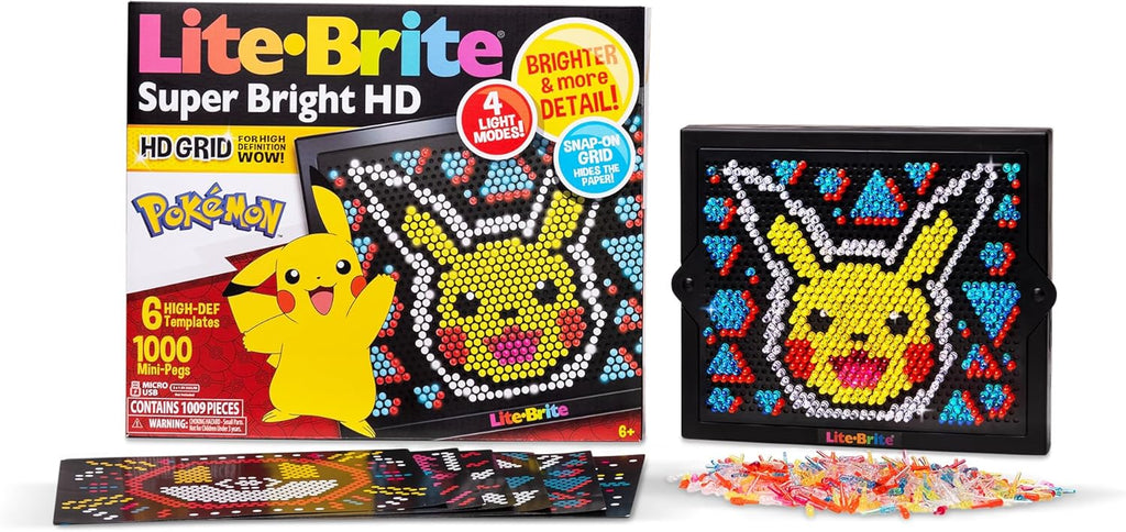 Lite Brite Super Bright HD, Edición Pokémon - Pantalla retro iluminada creativa - Juego educativo para niños, potencia la creatividad, regalo para niños y niñas a partir de 6 años 