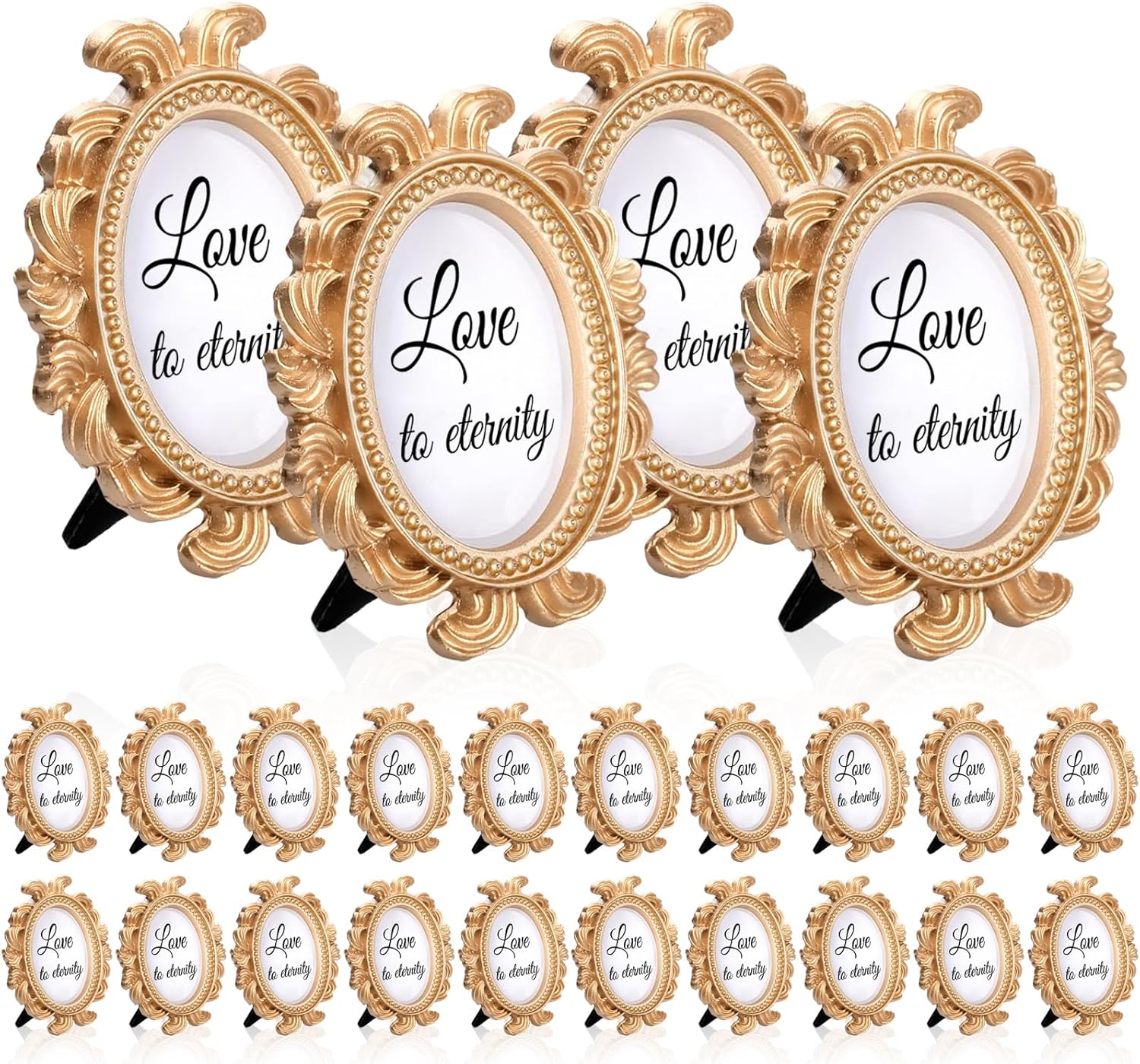 LECEHIVO 24 Pcs Vintage Picture Baroque Style Oval Mini Resin Frames Antique Photo Frame for Display Table Numbers Display, Cards, and Christmas Home Decor (Gold)
