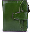 AINIMOER Women's RFID Blocking Leather Small Compact Bi-fold Zipper Pocket Wallet Card Case Purse with id Window (Waxed Green)