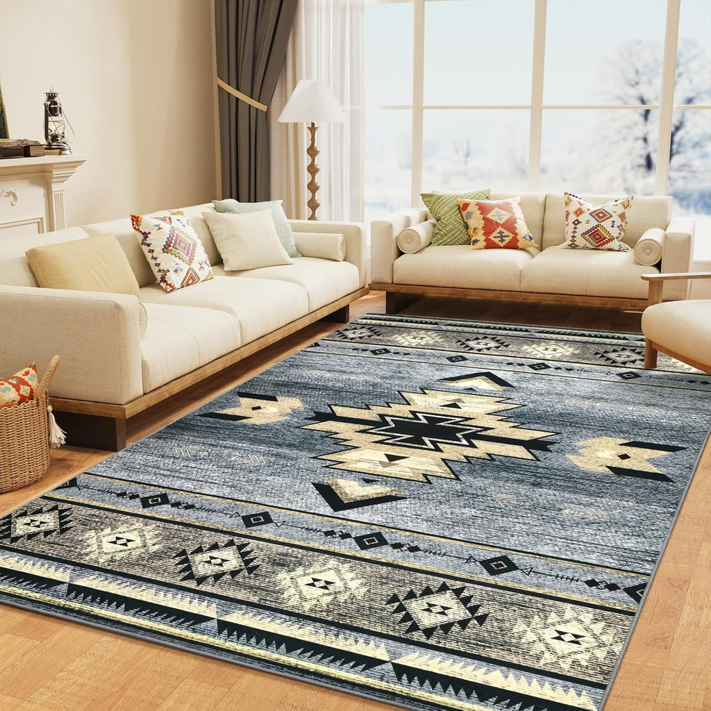 Alfombras occidentales para sala de estar, alfombra rústica antideslizante para dormitorio, comedor y cocina, alfombras lavables y estéticas para decoración del hogar, 1,5 m x 2,1 m, gris 